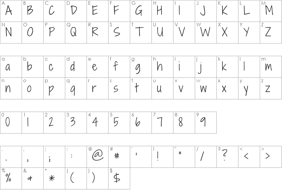 Shadows Into Light Two font character map preview