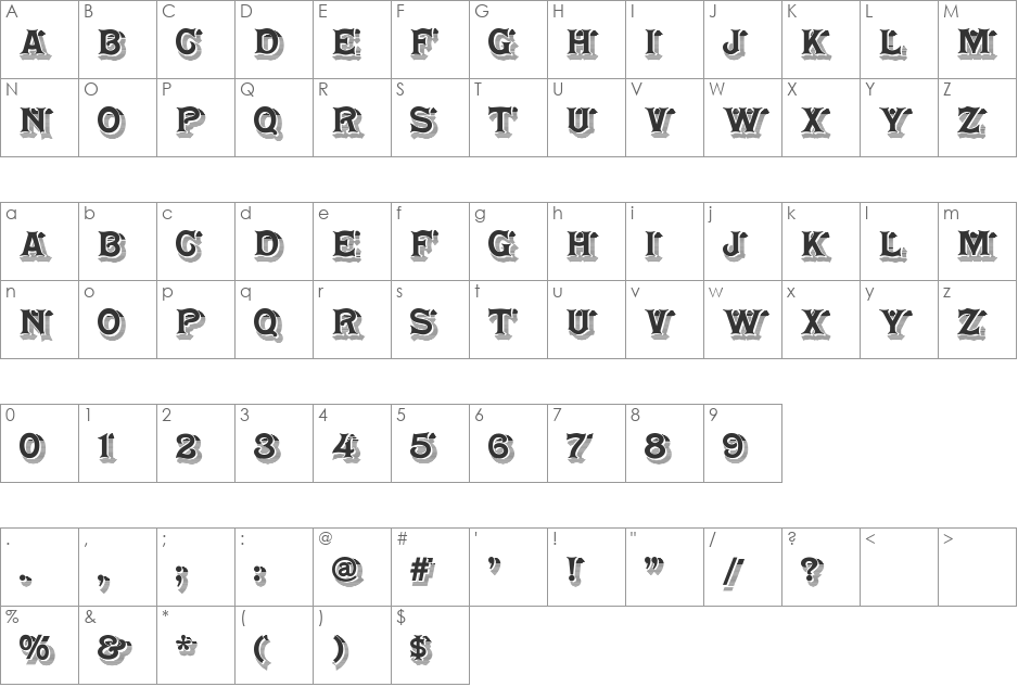 Shady Lady NF font character map preview