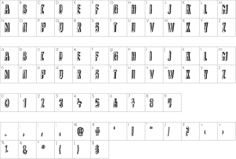 Shady Lane font character map preview
