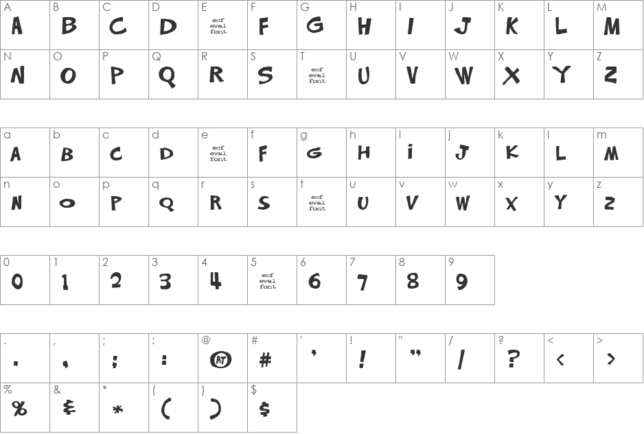 shag (eval) font character map preview