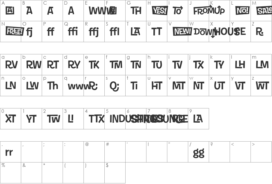 Shag-LoungeExtras font character map preview