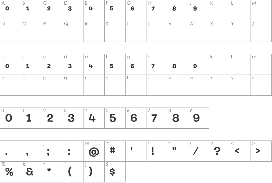 Shag-LoungeFractions font character map preview