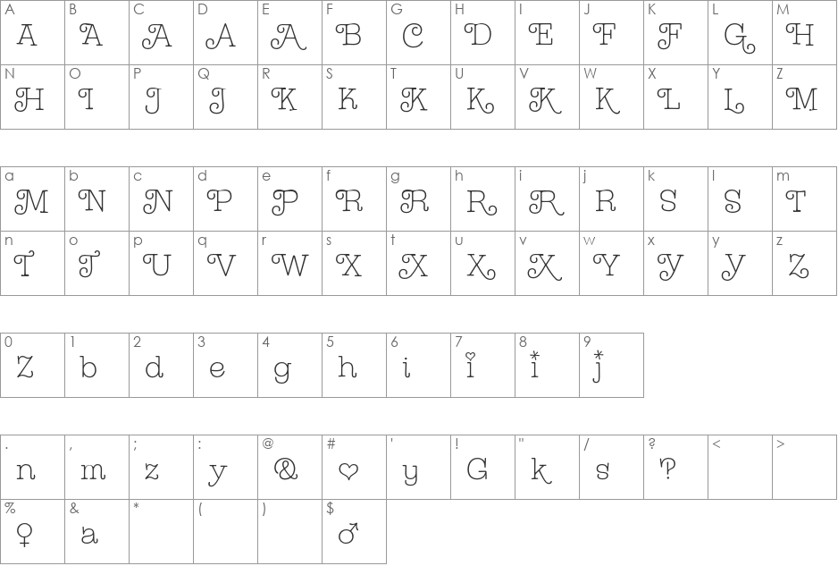 Shag-MysterySwash font character map preview