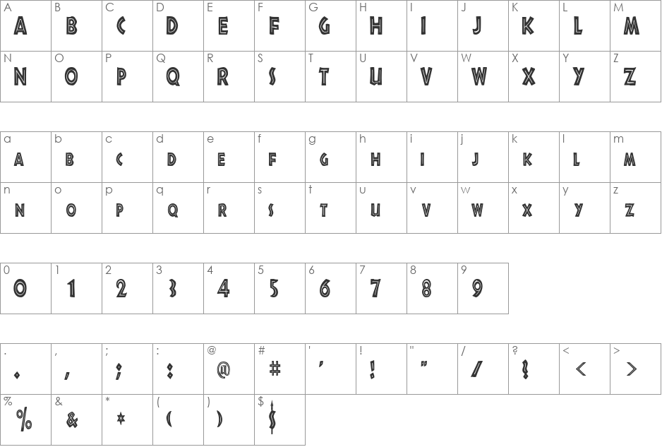 ShakazuluCondensed font character map preview