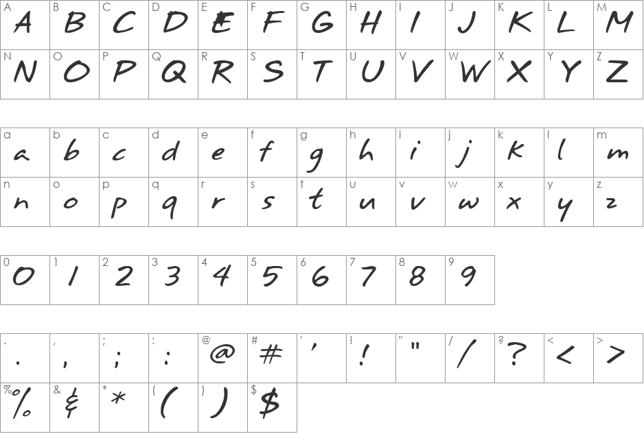 Shake Speare font character map preview
