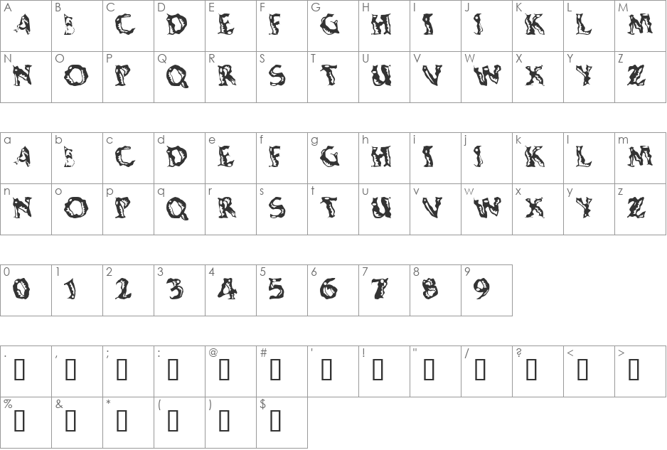Shaking Salsa font character map preview