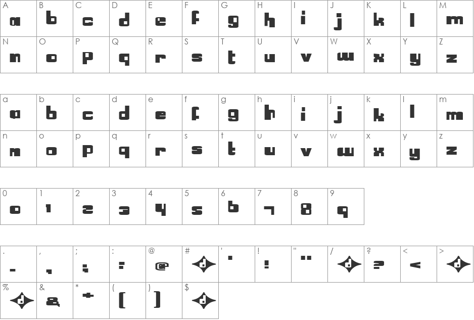 ShaLaLa font character map preview