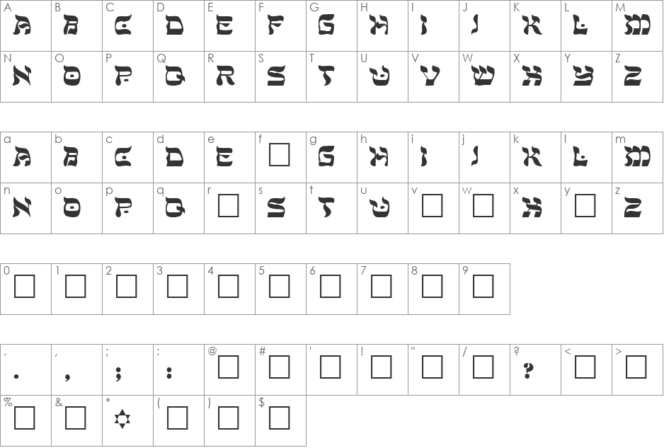 SHALOM font character map preview