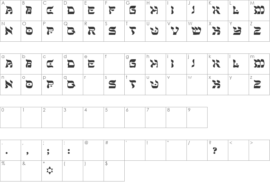 Shalom-Light font character map preview