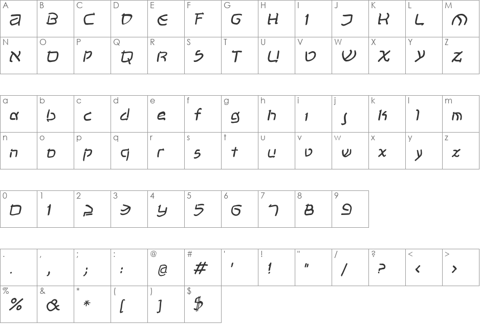 ShalomMK font character map preview