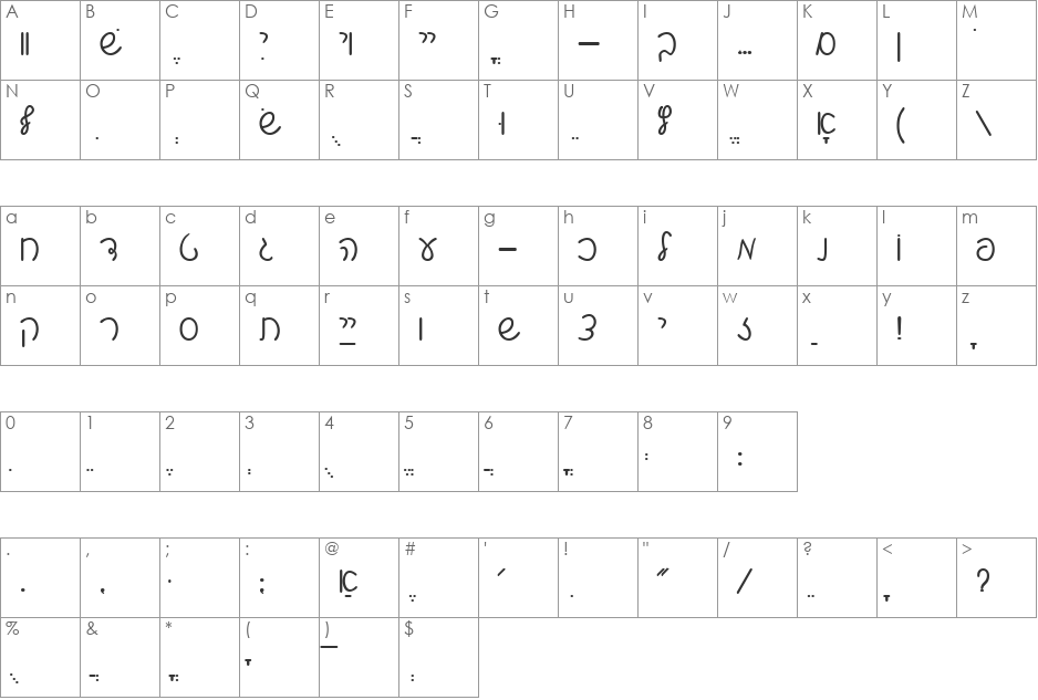 ShalomScript font character map preview