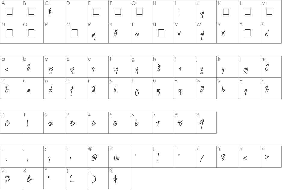 Shalva font character map preview