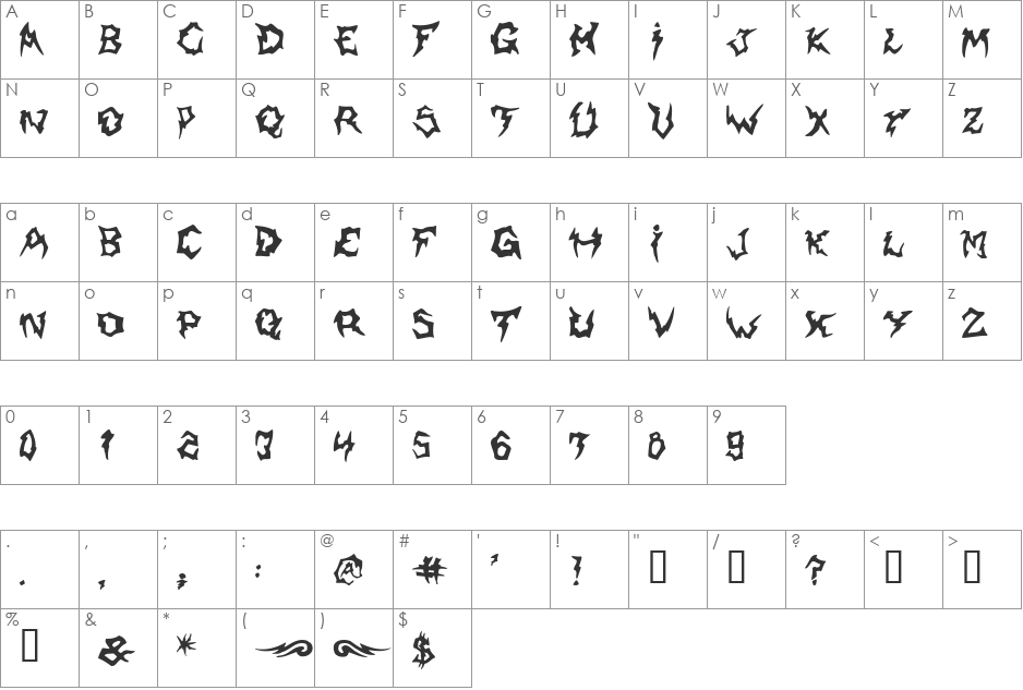 Shaman font character map preview