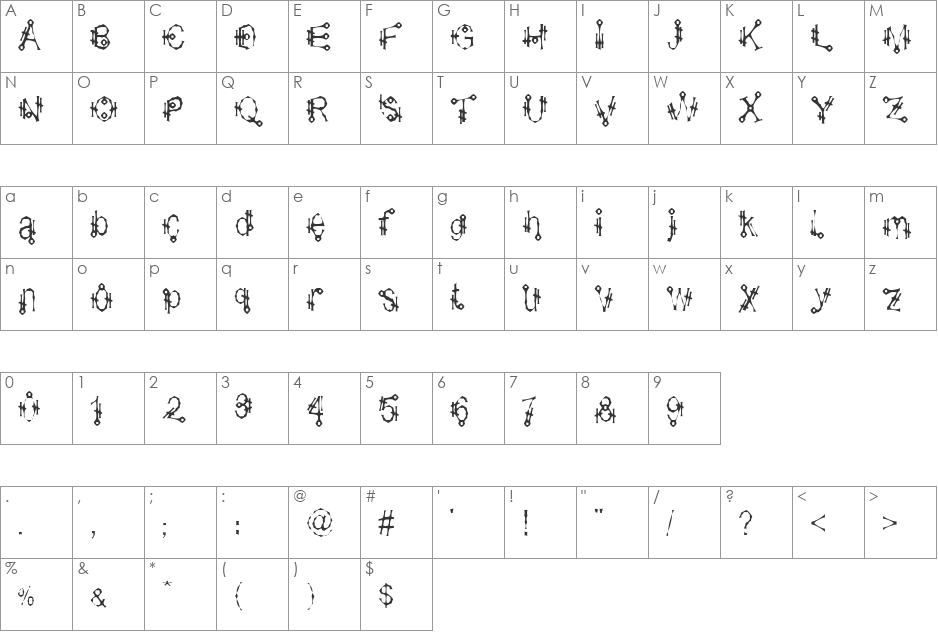 Shamantics Gothick font character map preview
