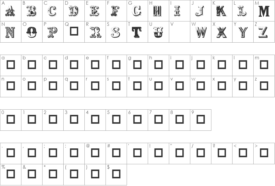 Shambhala Initials font character map preview