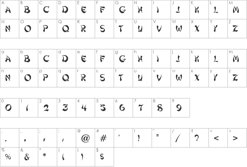 Shanghai font character map preview