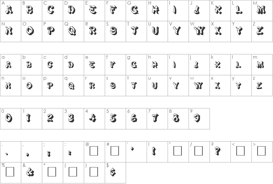 Shanghai Shadow font character map preview