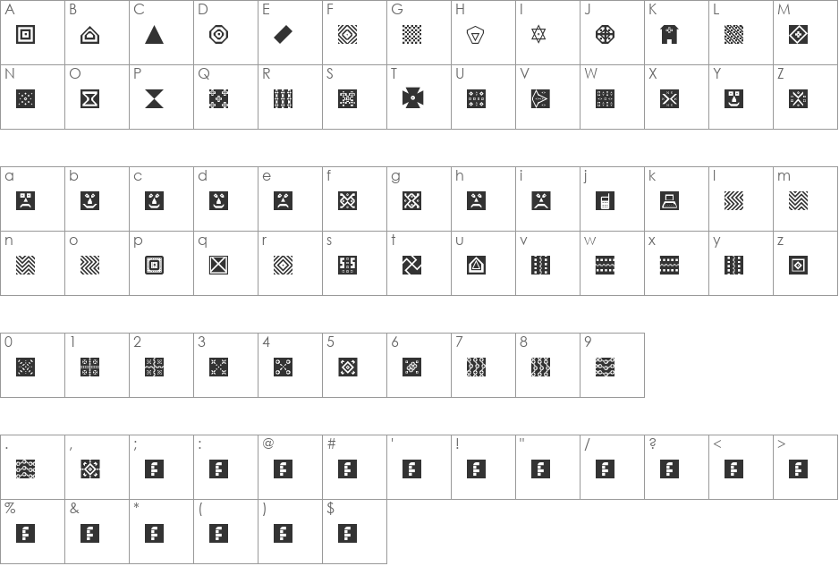 Shapes font character map preview