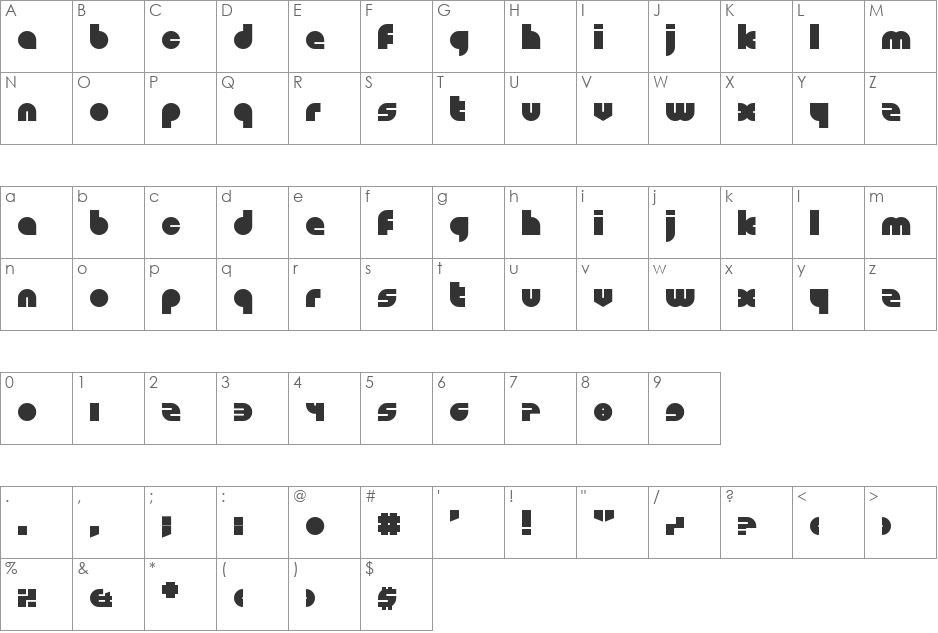 Shapeshifters font character map preview