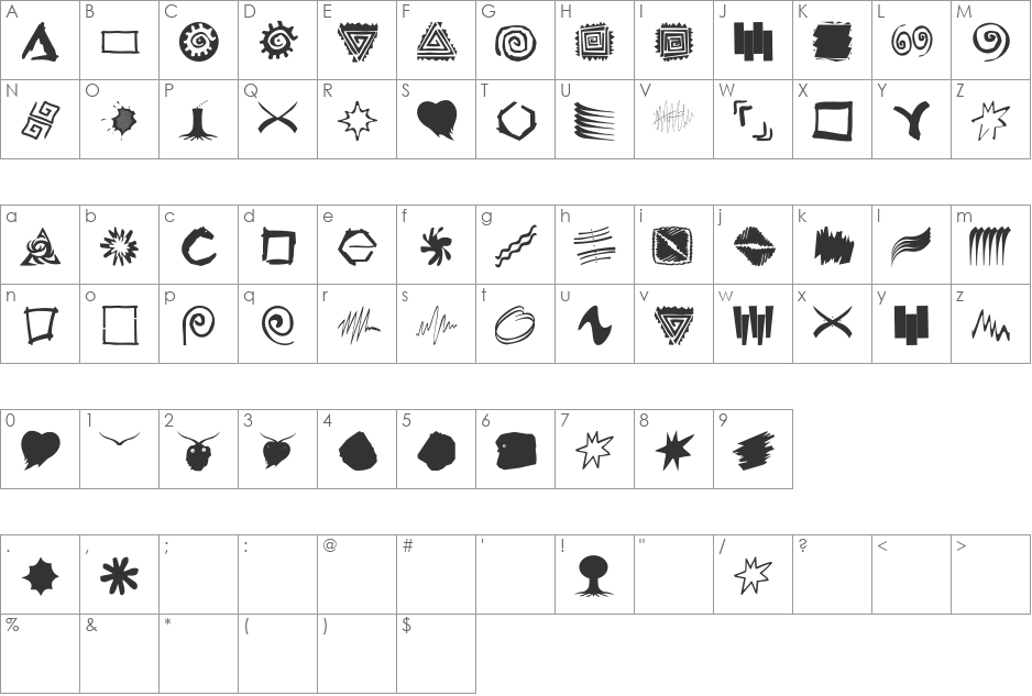 ShapesStrokebrushes font character map preview