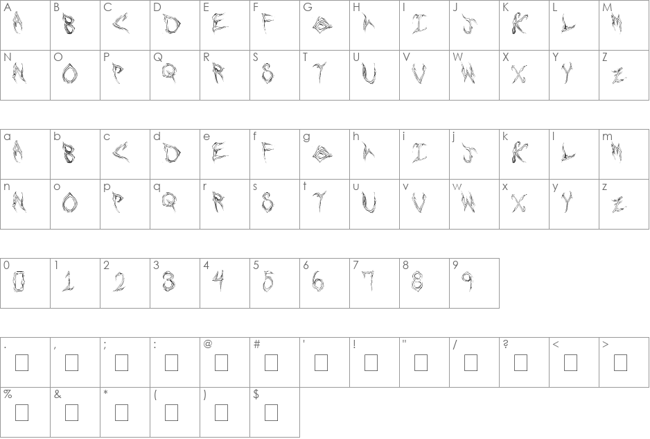 Shards font character map preview
