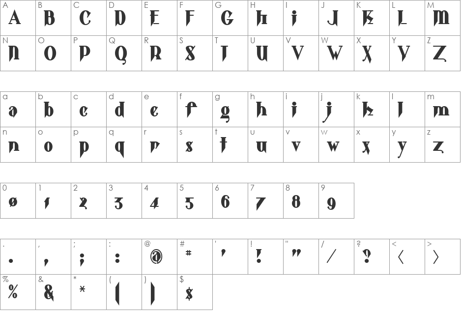 Shark font character map preview