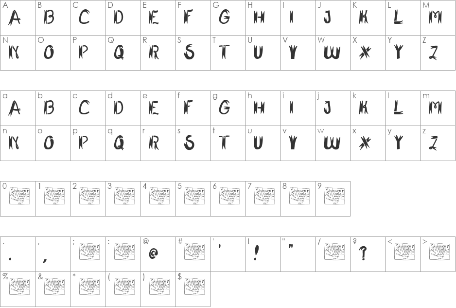 Shark Fighter font character map preview