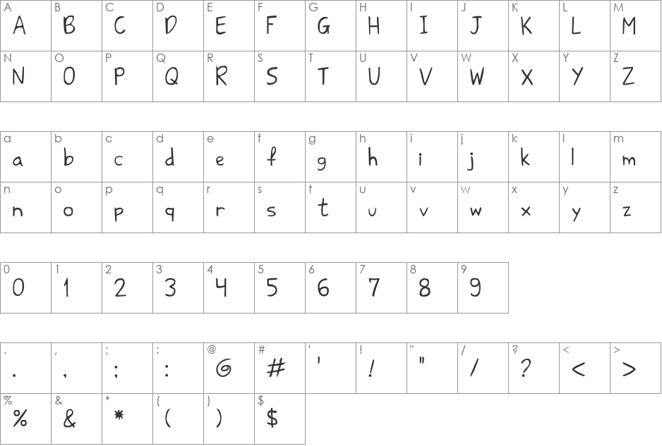 Shark HandWritten ABC font character map preview
