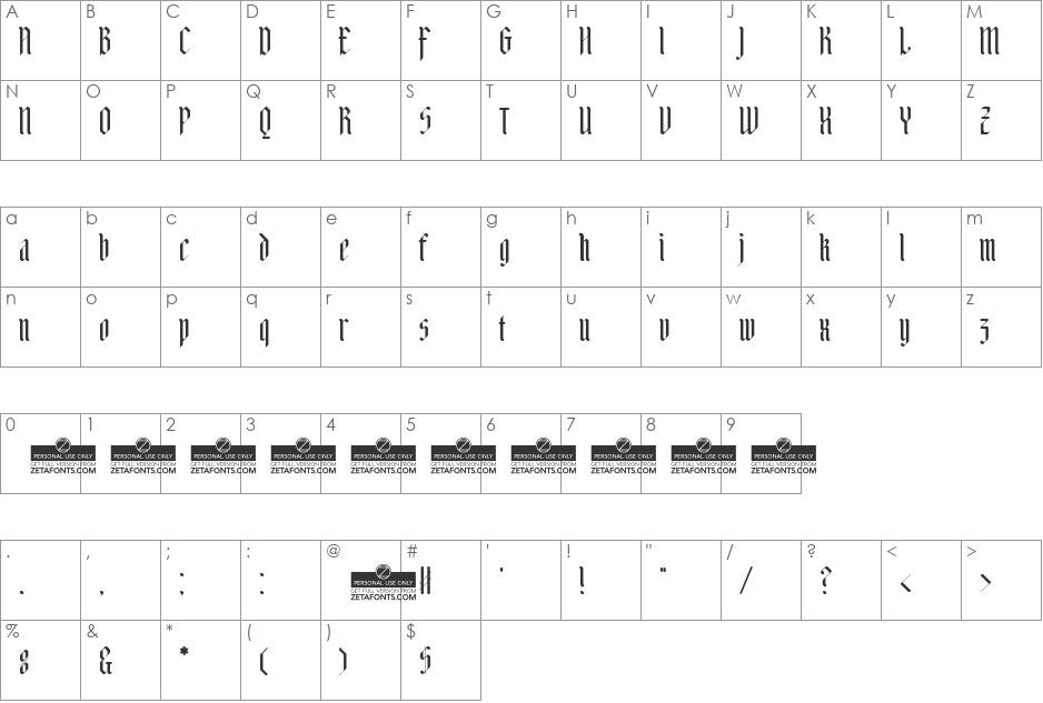 Adlibitum font character map preview