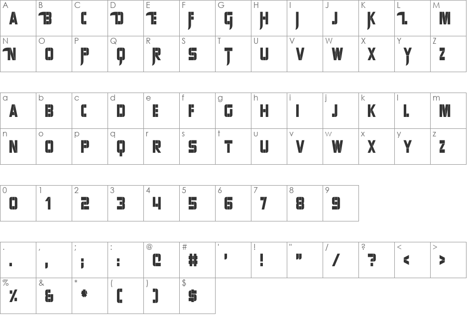 Sharp Avienne Condensed font character map preview