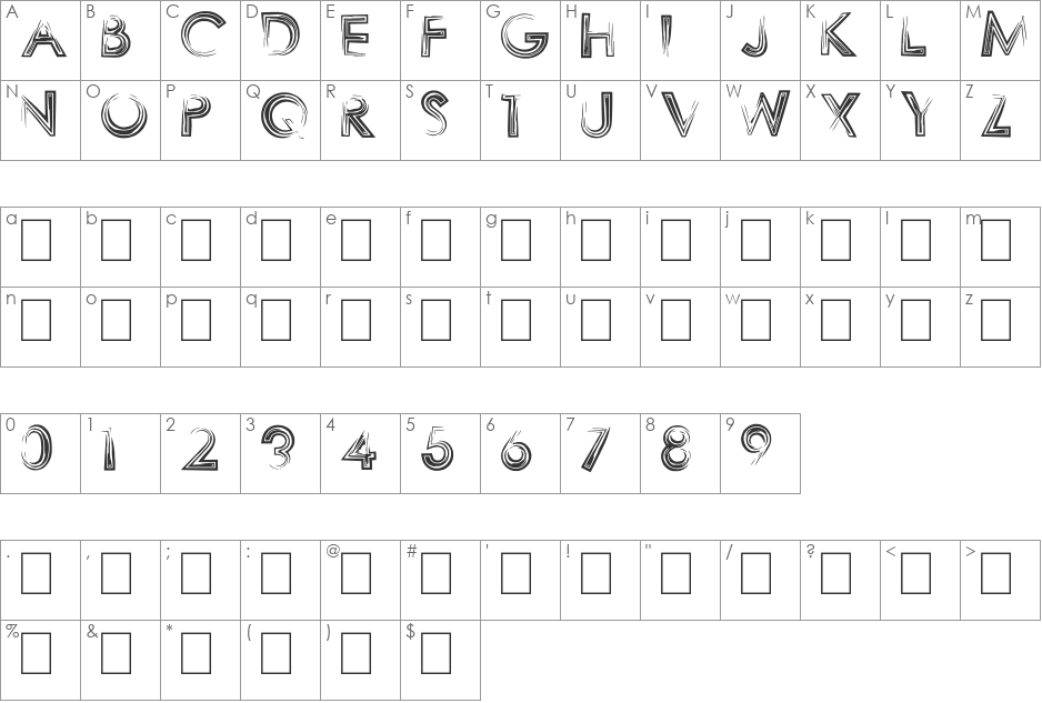 SHARPY font character map preview