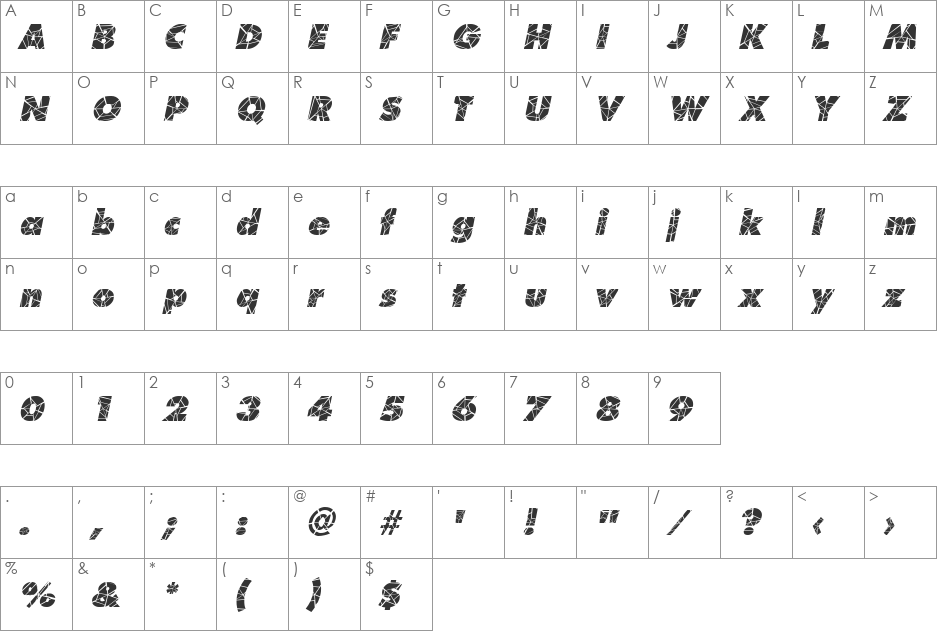 Shatter font character map preview