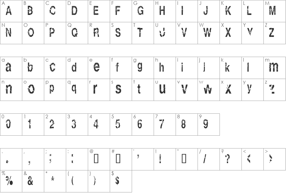 Shatterboxx font character map preview