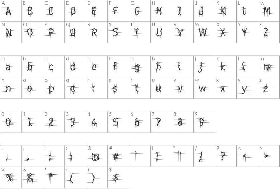 Shatterday ICG font character map preview