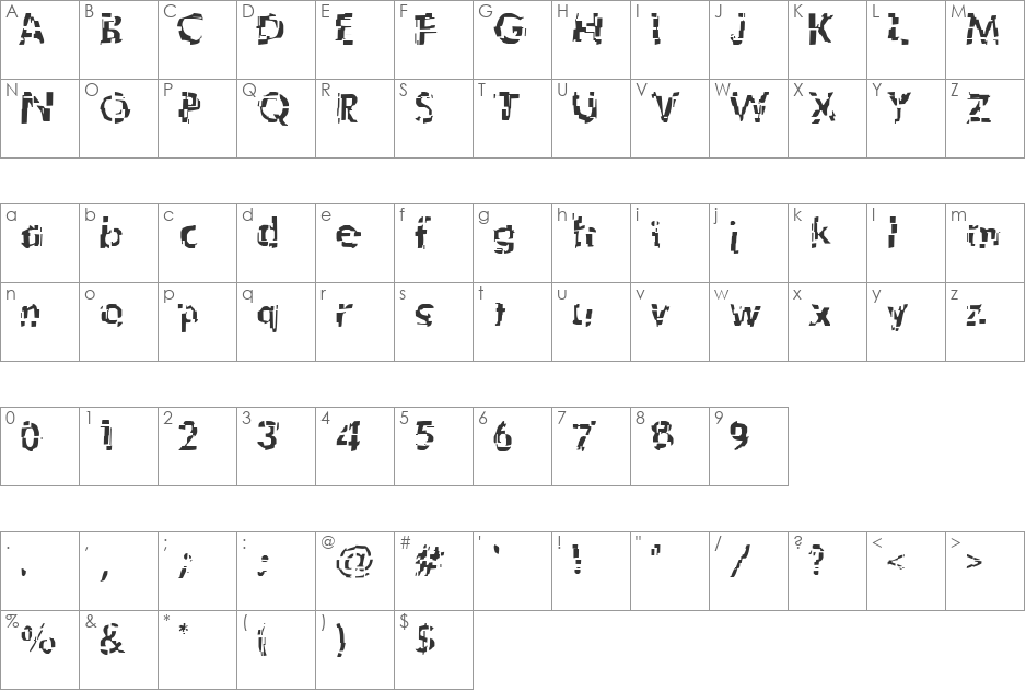 Shattered font character map preview