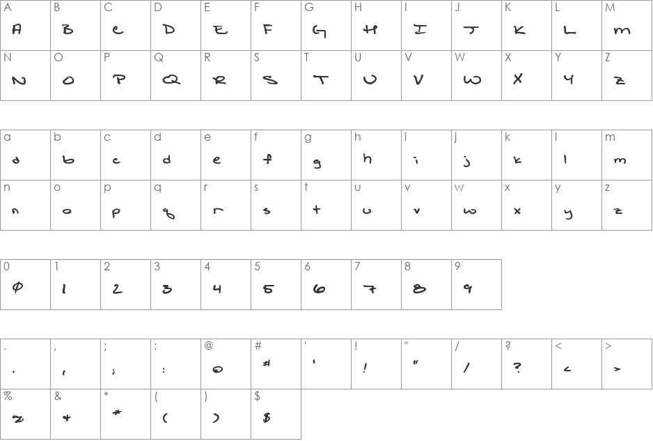 Shattered Print font character map preview