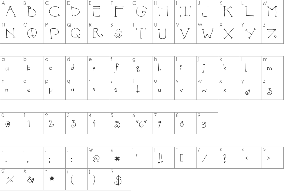 SheDevil font character map preview