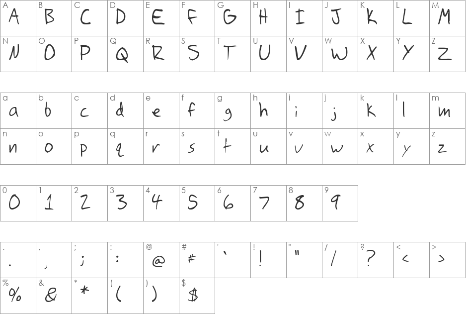 Sheeko's Handwriting font character map preview