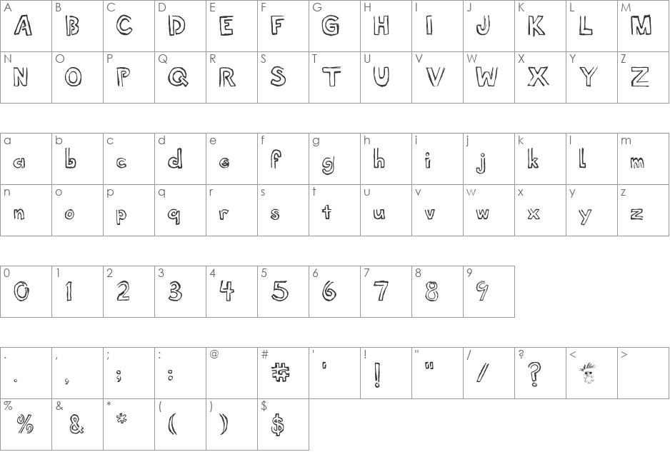Shell Museum font character map preview