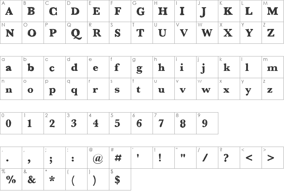 Baskin Bell font character map preview