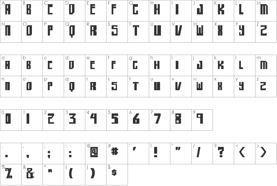 shellhead 2 font character map preview