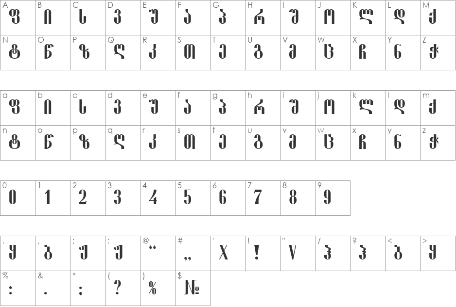 Shemokhmedi font character map preview