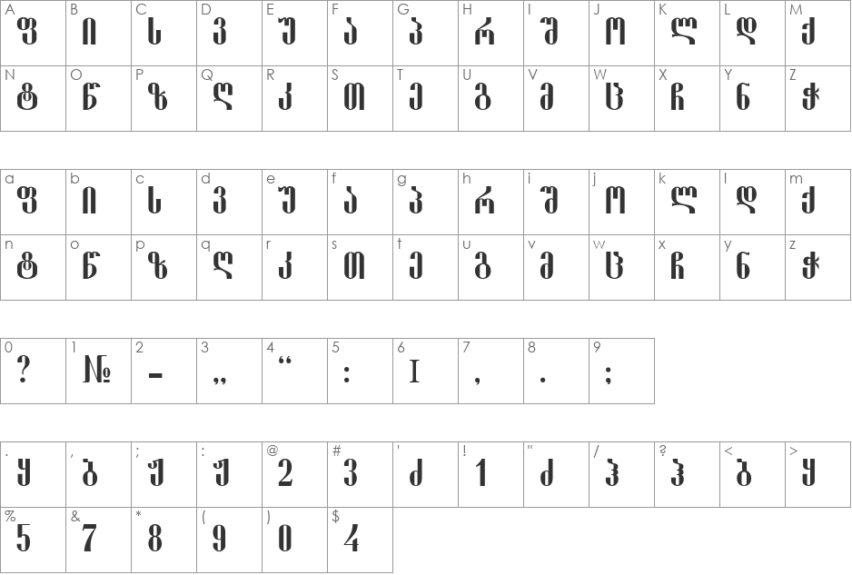 Shemokmedy font character map preview