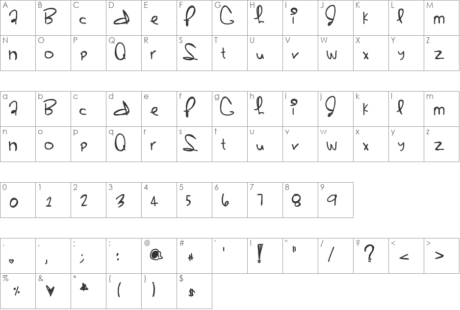 Sherbert font character map preview