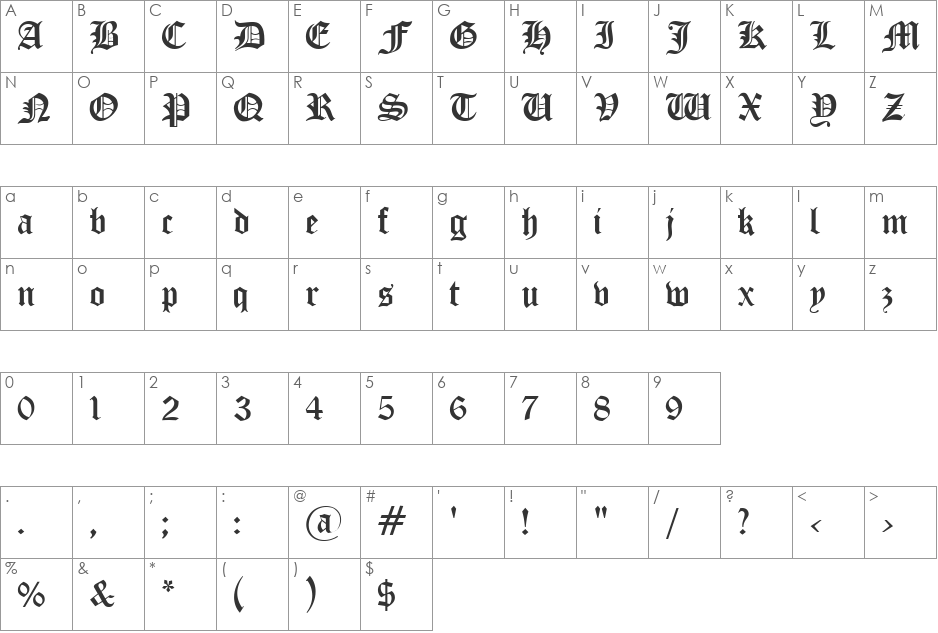 Sherwood font character map preview