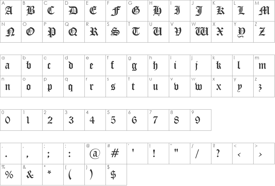 Sherwood font character map preview