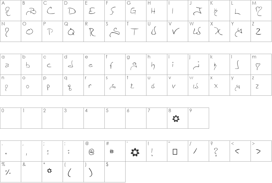 She_Speak font character map preview