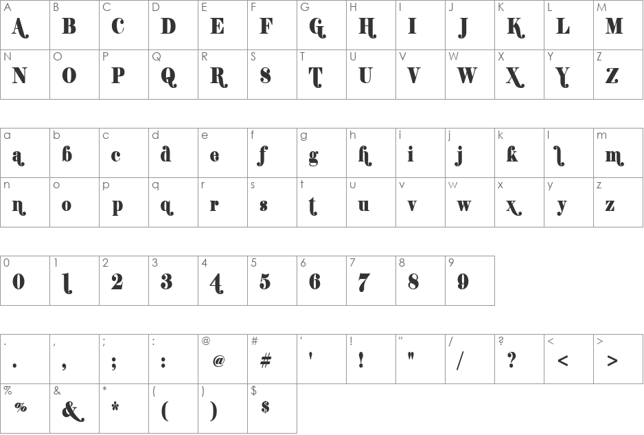 Shifty Chica font character map preview