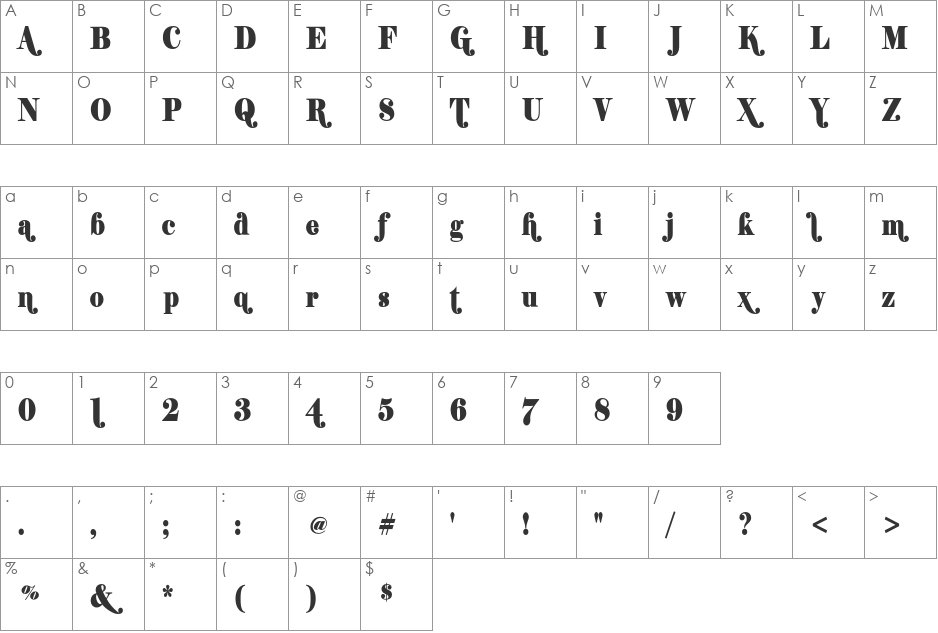 ShiftyChica font character map preview
