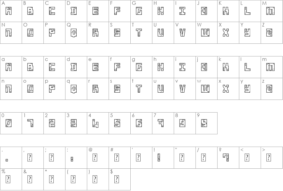Basscrw font character map preview